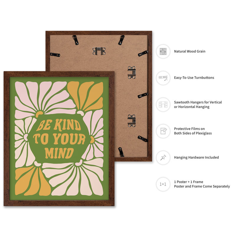 Be Kind To Your Mind No2, Poster, 08"H x 10"W, Brown Framed