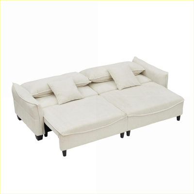Canapé-lit convertible 3 places avec 2 coussins Sofas, velours côtelé beige | Salon, chambres d'amis