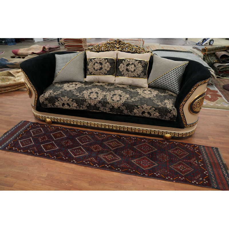 Tapis de couloir afghan à motif géométrique rouge 2x9