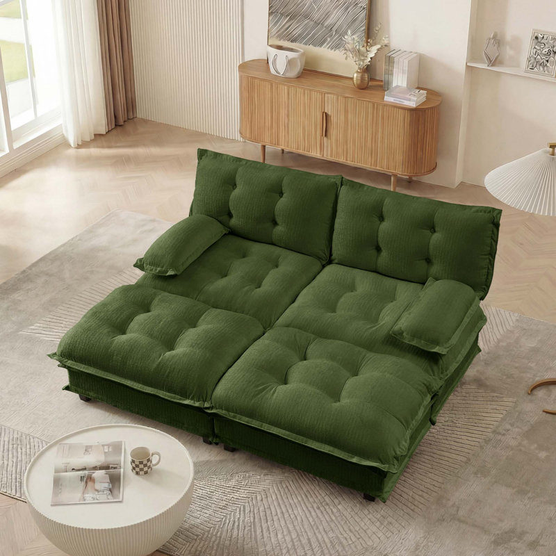 Canapé modulaire en tissu chenille respirant avec 2 repose-pieds, facile à assembler pour le confort du salon, Green