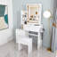 Meuble-lavabo moderne 31,5 po avec éclairage DEL et prise de courant | 4 tiroirs et plusieurs tablettes ouvertes, support pour sèche-cheveux, fauteuil inclus | Luminosité réglable, 3 modes de couleur-438285463