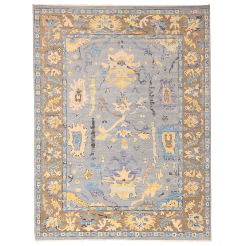 Tapis denim moderne gris Oushak 9 pi 1 po x 11 pi 11 po