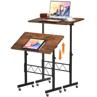 standing desk Adjustable Height & Tiltable Tabletop, Small Mobile Computer Table for Laptop, Portable Home Office Desk for Stand Up Work and Walking Pad Treadmill, Height 30.7"-46.4"