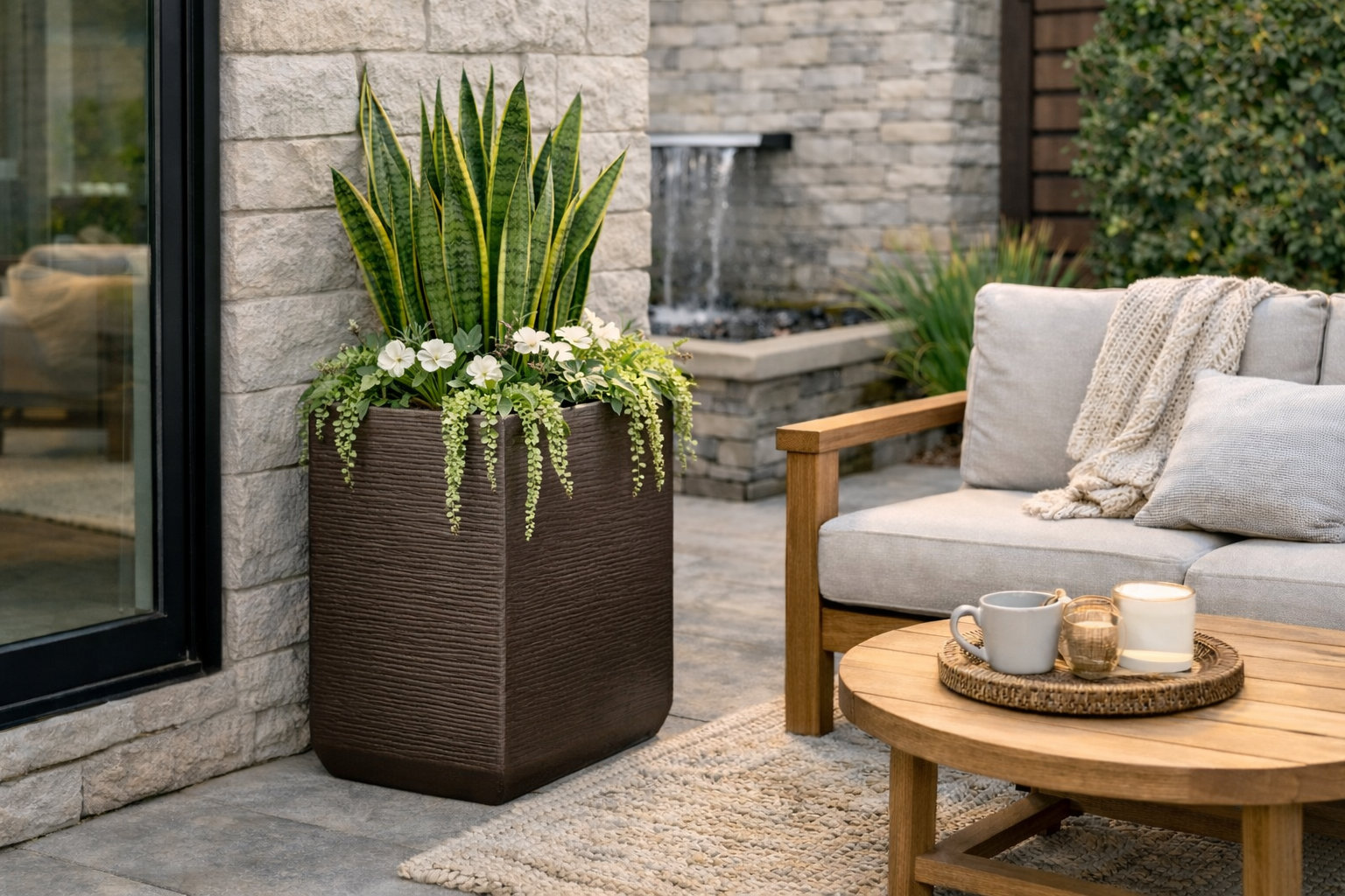 30" Pot Planter, 26" H x 17" W x 17" D, Brown