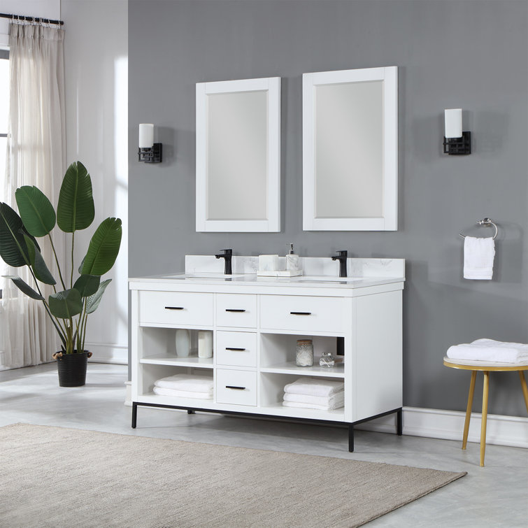 Kesia 60'' Double Bathroom Vanity with Cultured Marble Top with Mirror