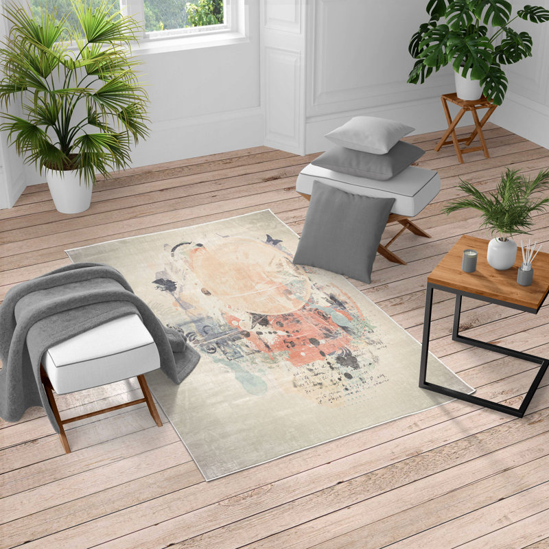 Tapis orange / gris / beige, Rectangle 2 pi 7 po x 4 pi 11 po