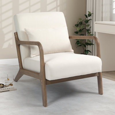 Chaise d'appoint rembourrée en bois massif de 25,6 po de largeur Mid-Century avec coussin supplémentaire