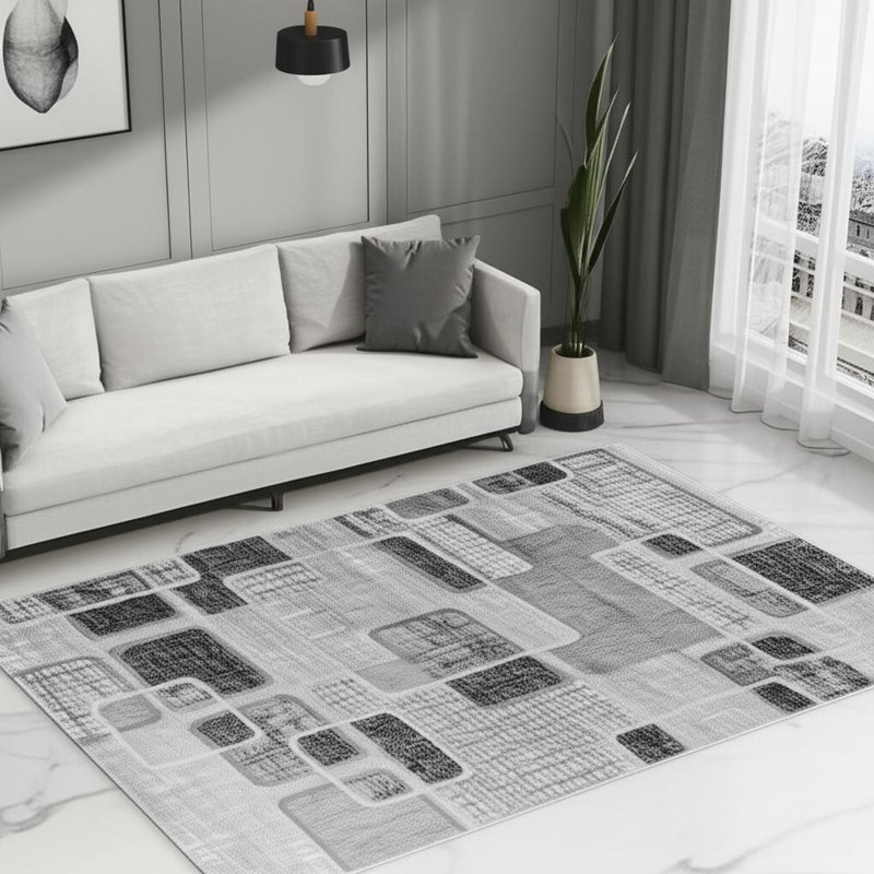 Tapis gris à motif géométrique 5 pi x 8 pi