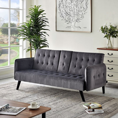 Canapé-lit convertible en velours de 72 po avec porte-gobelets, canapé-lit futon pliant capitonné, 3 places de style Mid-Century moderne pour les petits espaces