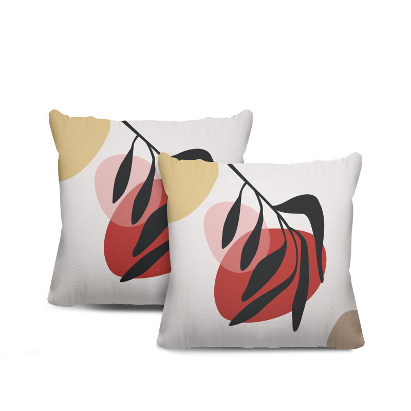 Jeté carré en polyester / mélange de polyester intérieur / extérieur, L 15 po x H 15 po, Rouge / Beige