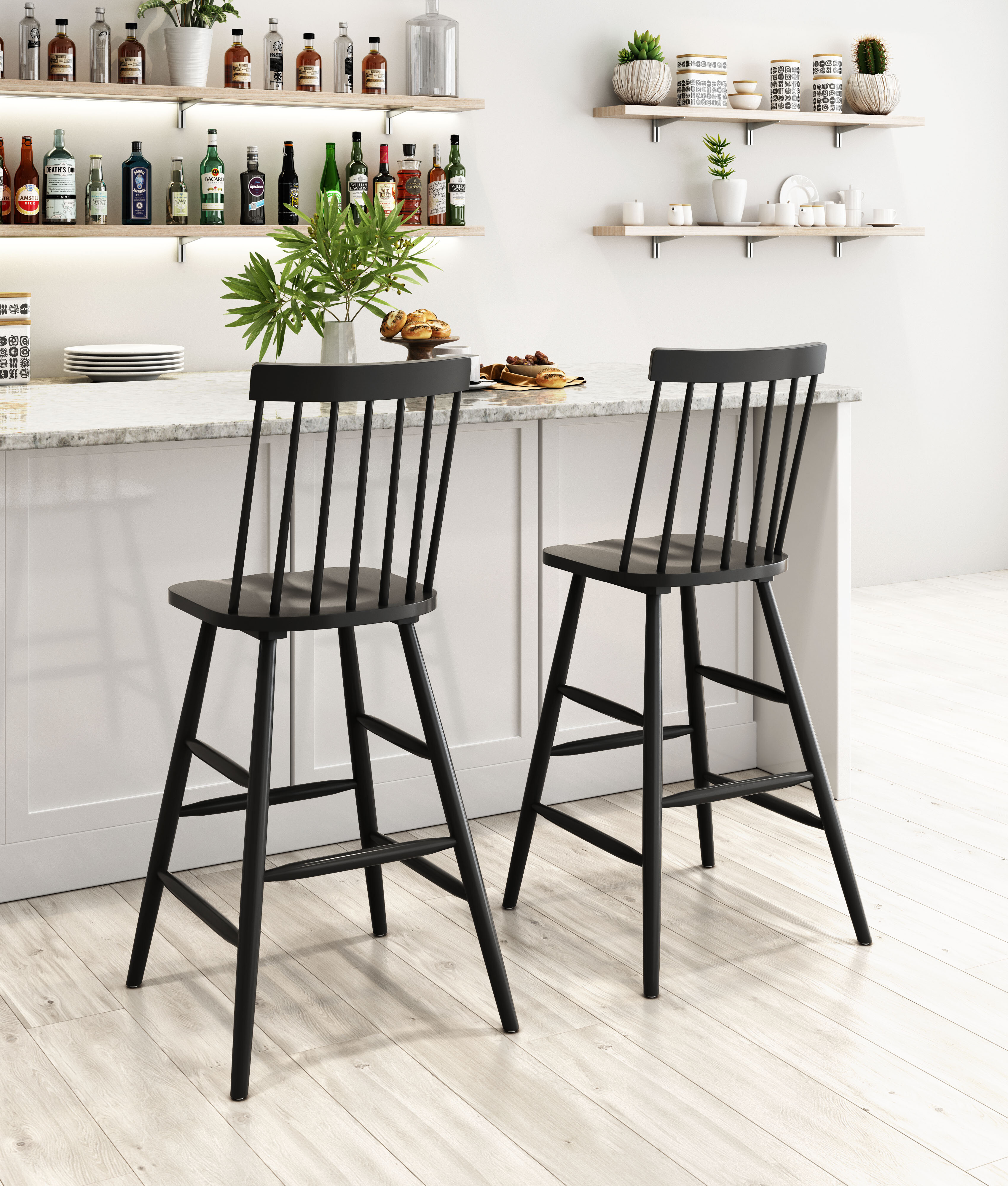 South 28 Seat Height Upholstered Bar Stool With Rubberwood Legs