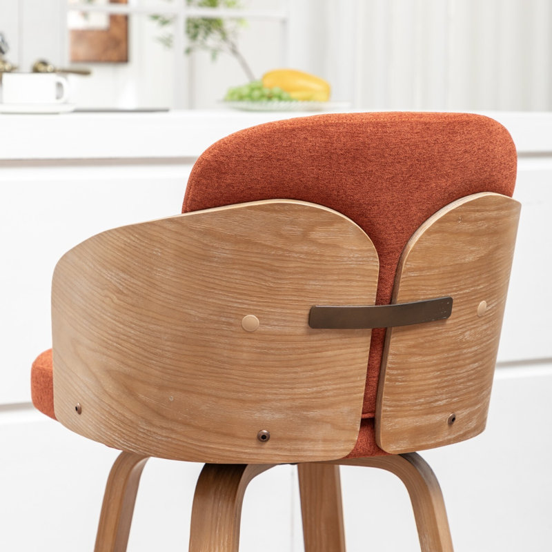 Swivel Upholstered Velvet Bar Stool with Solid Wood Frame, RUST, Set of 1, 76.5cm