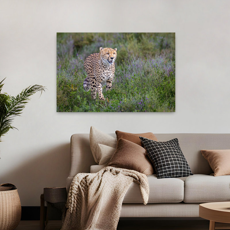 African Cheetah Stride Contemporary Wall Art Print, 32" H x 48" W