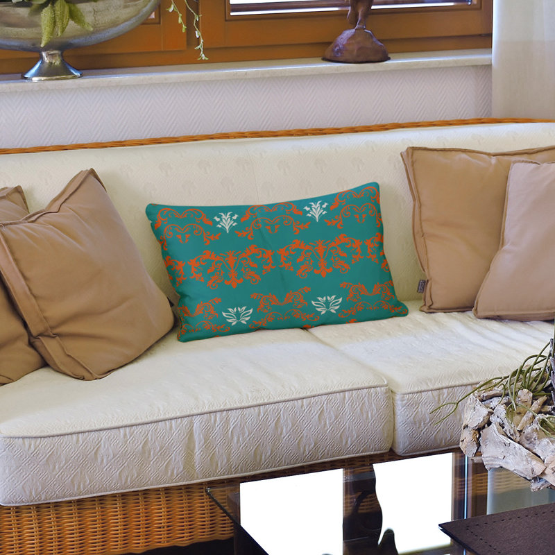 Housse de coussin rectangulaire Miami Football Baroque, Orange / turquoise foncé / blanc, Polyester filé