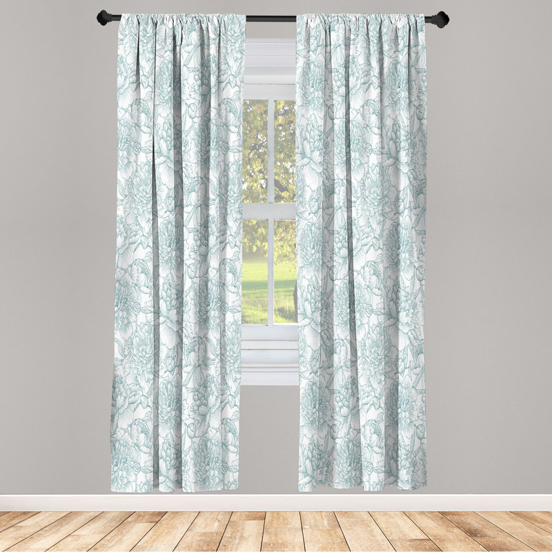 Ebern Designs Floral Curtains, Rose Chamomile Peony Print, Dark Sea, 28" W x 84" L