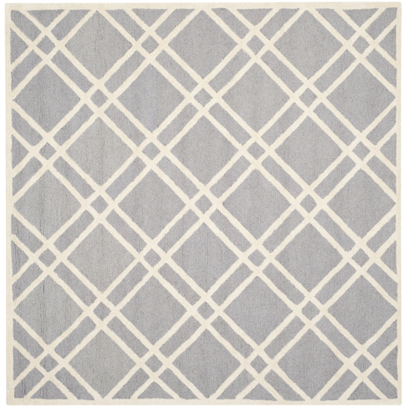 Deedgra Hand Tufted Wool Geometric Rug, Square 6'