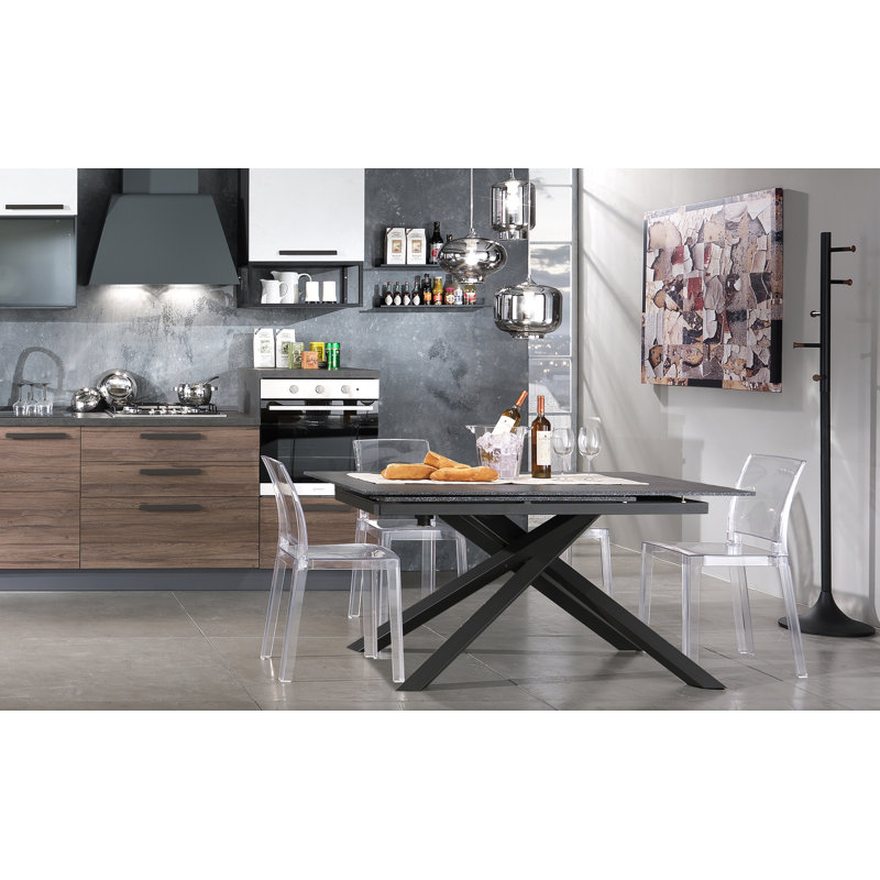 Dalessandro Glass Top Metal Base Dining Table, Rock