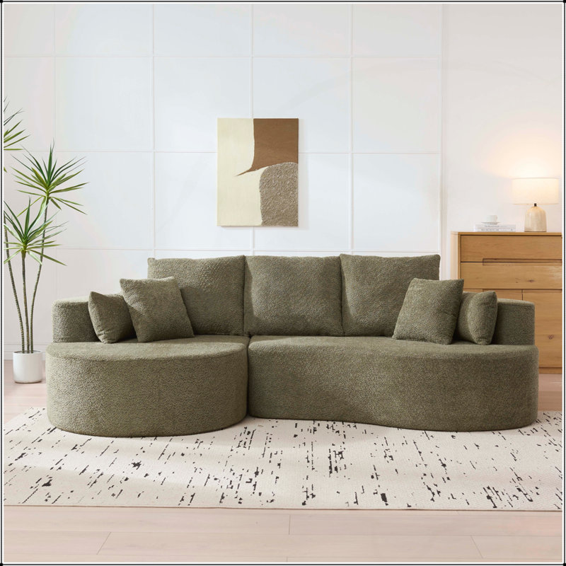 Canapé modulaire courbé 106 po avec méridienne, Green Boucle