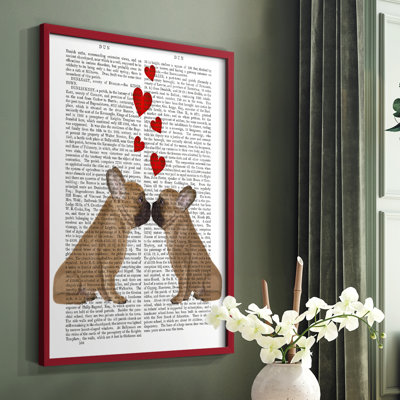 «French Kiss and Hearts», reproduction encadrée - bois massif
