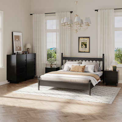 Ensemble de chambre à coucher 3 pièces Catarina, commode 8 tiroirs et 2 tables de chevet, noir
