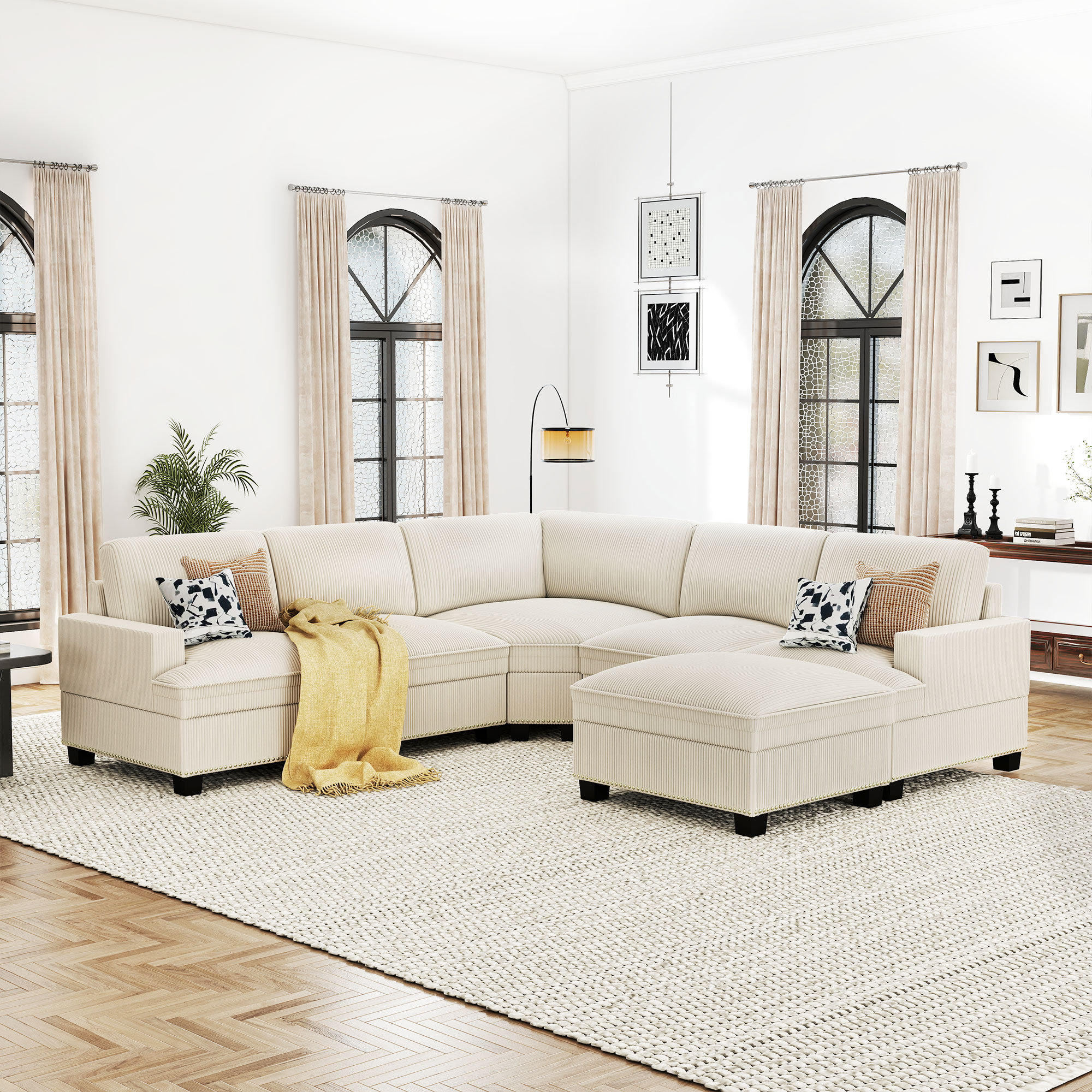 Latitude Run® Upholstered Modern Corduroy Modular Sectional Sofa Cloud Couch with Storage Ottoman & Reviews | Wayfair