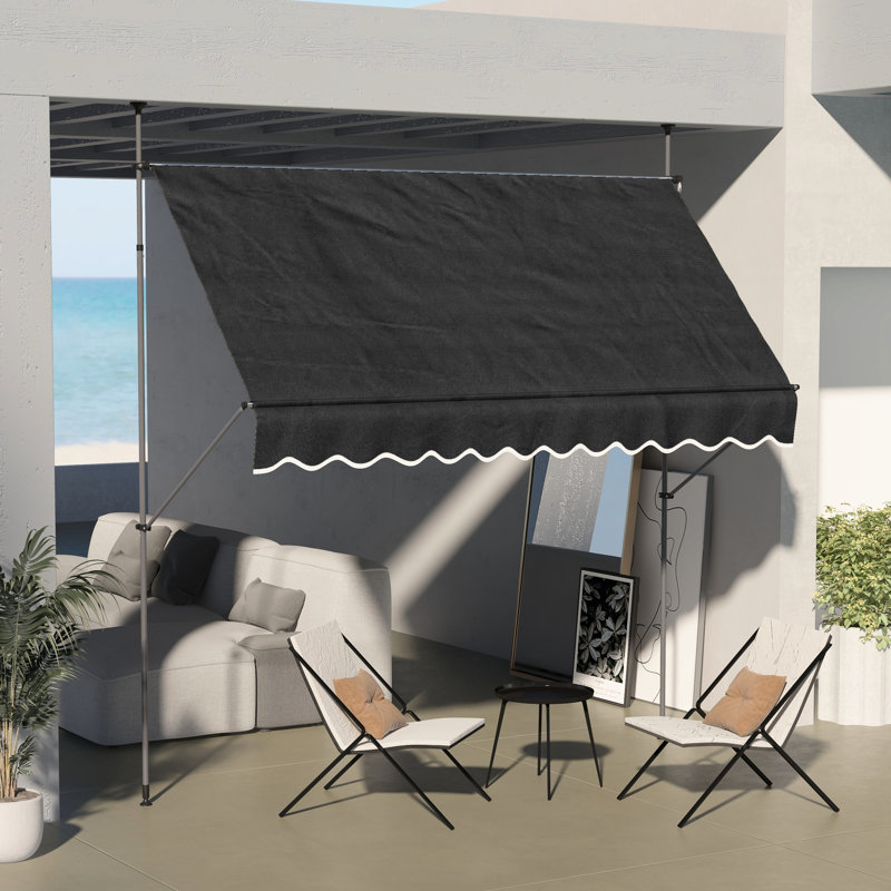 118" Deck Awning With Adjustable Canopy And , For Porch, Window, Door, Black Manual Patio Awning, Uv30+ Fabric Legs, Deck,