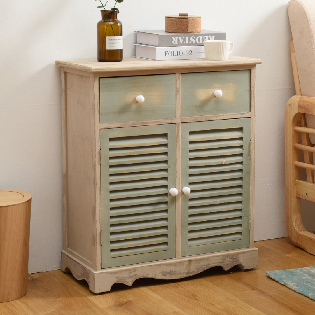 Provenza Srl Sideboard Cupboard 2 Doors 2 Drawers MEDITERRANEAN Wood Green Vintage Design Kitchen Bathroom (Cod. RE4341)