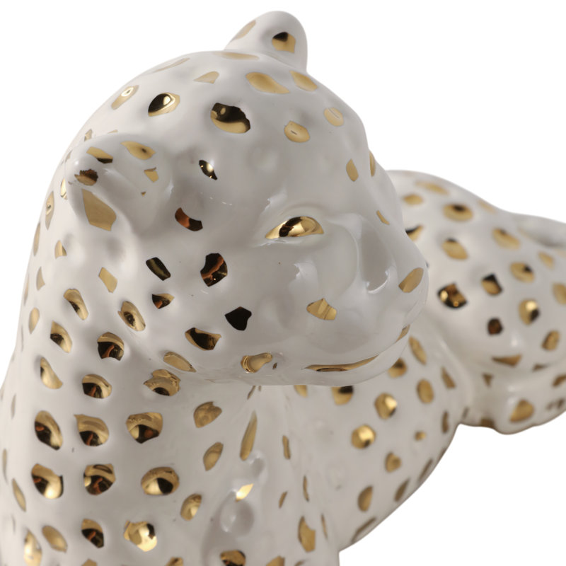 Ankney Artistic Leopard Figurine Sculpture Home Decor - Patterned Decorative Object And Modern Ceramic Statue For Decorations For Living Room - White & Gold