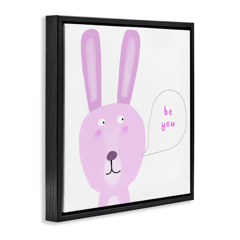 «Pink Be You Bunny», art mural par Carla Daly, H 18 po x l 18 po, Cadre flottant noir de jais