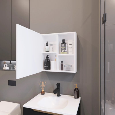 Armoire murale blanche avec miroir et rangement abondant pour la salle de bain Trois tablettes internes élégantes et un design élégant