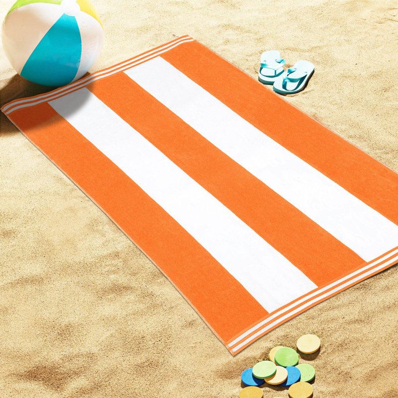 Serviettes de plage surdimensionnées en coton à rayures Calheta, Orange, 1