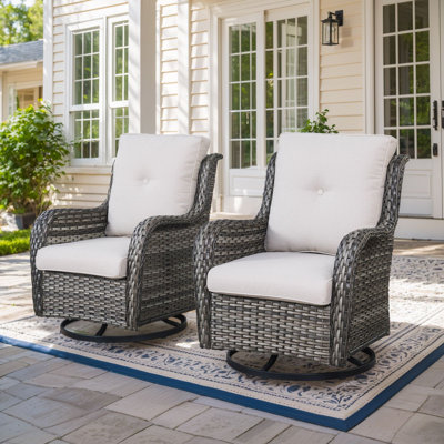 Mickala Outdoor Wicker 360 Degree Swivel Glider Rocker Chairs - Set of 2