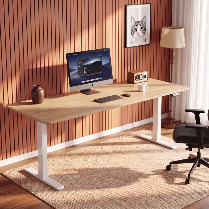 Bureaux debout à hauteur réglable Putnam, H 48 po x l 62,99 po x P 23,62 po, Bambou / blanc
