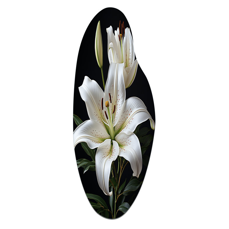 Décoration murale irrégulière lys noir et blanc en forme de lis incurvé II, H 30 po x l 11 po