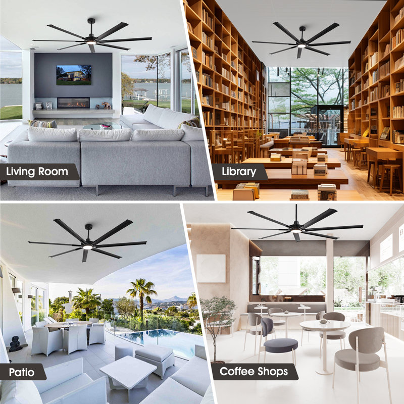 84" / 100" Modern Industrial Dimmable Ceiling Fan with LED Lights and Remote Control, 6-Speed Reversible DC Motor, 3 Color Lights, Timer, 7 Extra Large Aluminum Blades