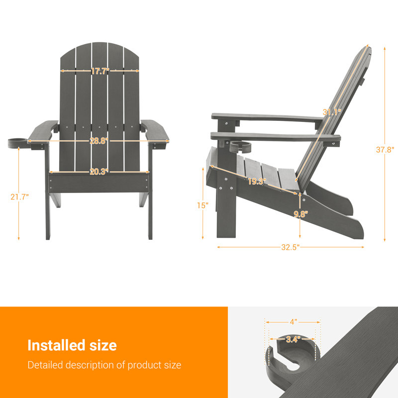 Chaise en plastique résistante aux intempéries Sareen Adirondack Chair, Gris anthracite