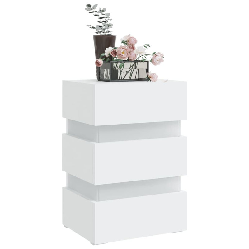 LED Bedside Cabinet Engineered Wood, White, White