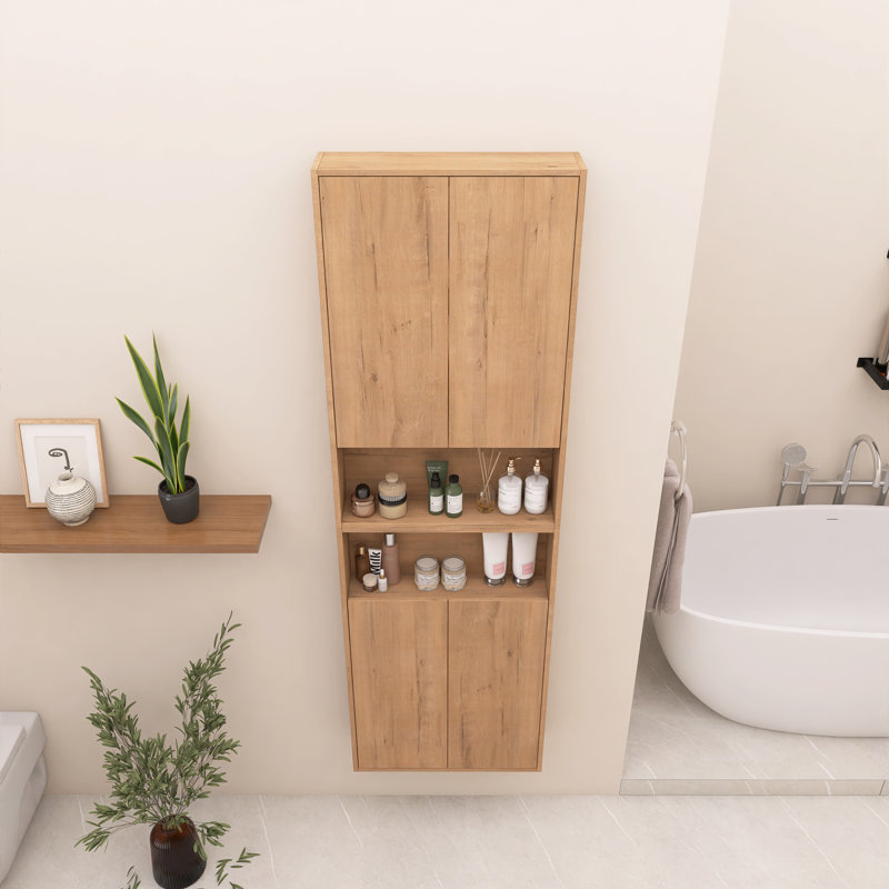 Armoire murale de salle de bain 24 po avec portes à fermeture douce, montage flottant, chêne imitation
