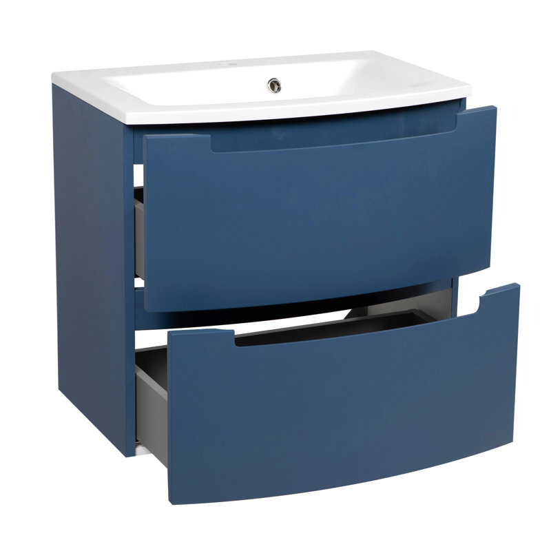 Meuble-lavabo simple avec plateau Kaleab 31,3 po, Bleu mat