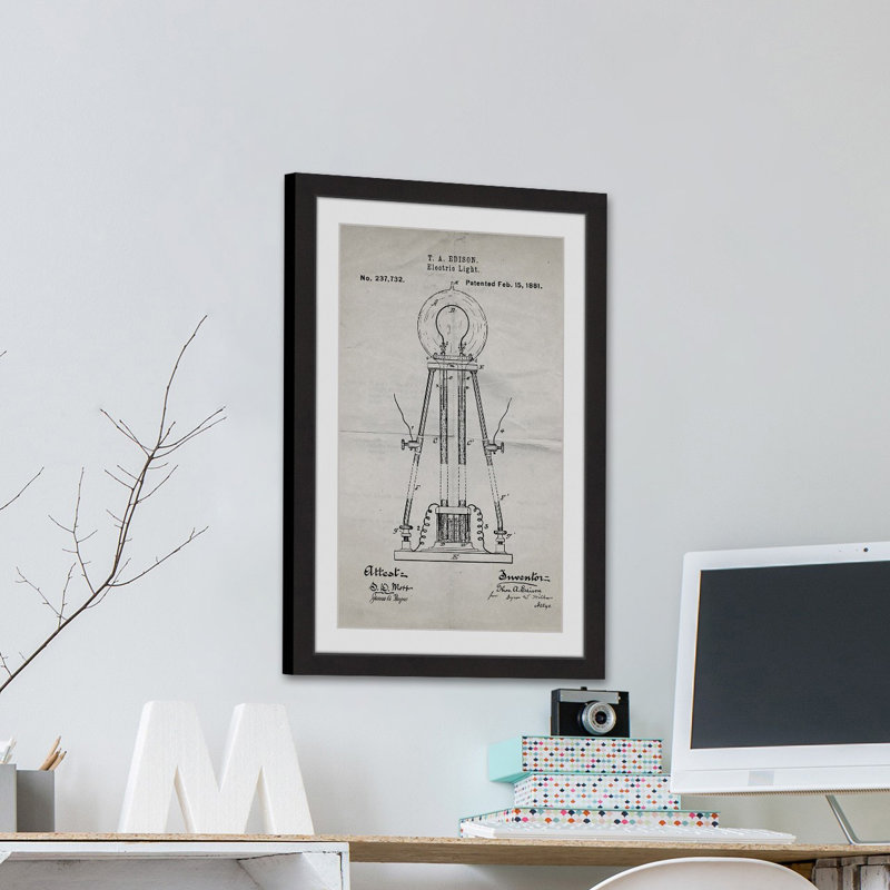 « edison light 1881 old paper » par steve king, reproduction d’art encadrée, H 12 po x l 8 po x P 1,5 po