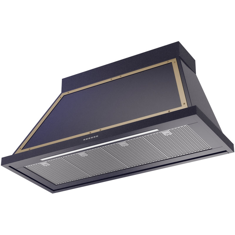 ILVE Nostalgie II Series Noblesse 48 inch Wall Mount Range Hood with 600 CFM, Midnight Blue/Brass