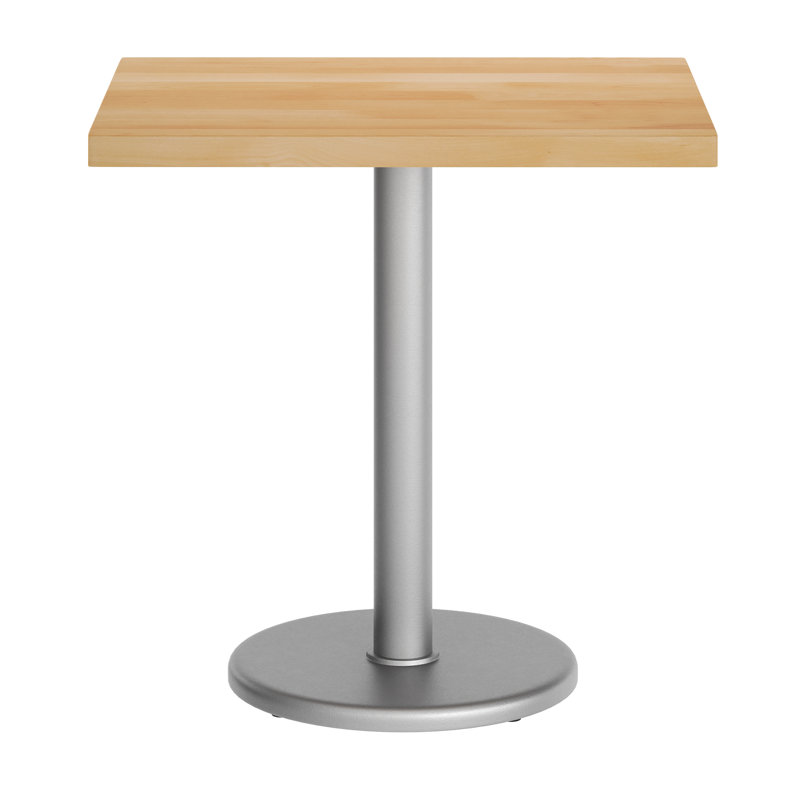 30"L x 24"W Solid Wood Commercial Tabletop with 18" Dining Height Base, 29.5"H x 30"L x 24"W, Natural Wood, Silver