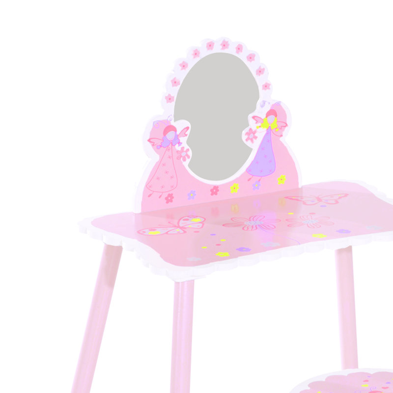 Dorazio Kids Dressing Table Girls Pink Wooden Kids Dressing Table & Stool
