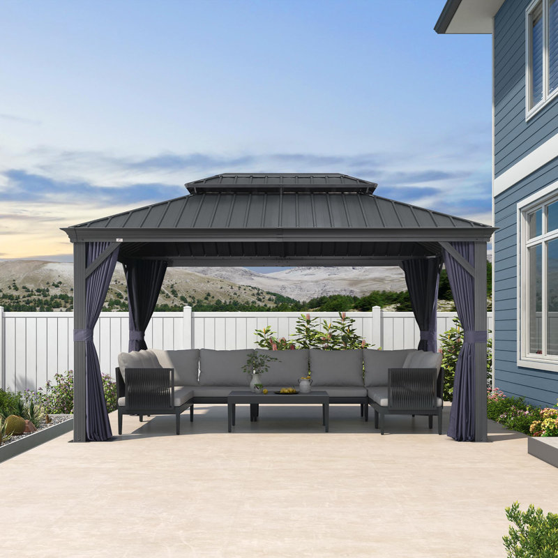 Purple Leaf  Hardtop Gazebo Aluminum Gazebo With Galvanized Steel Double Roof For Backyard Patio Lawn And Garden, Curtains And Netting Included