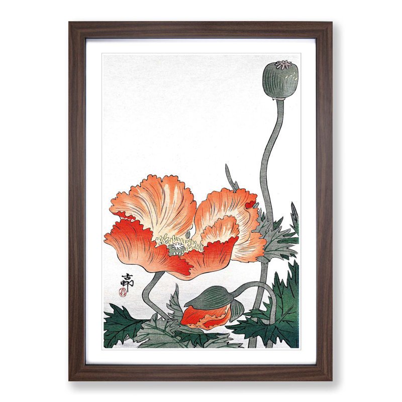 Poppy Flower by Ohara Koson - Picture Frame Painting Print, Walnut Framed, 65cm H x 48cm W x 2cm D