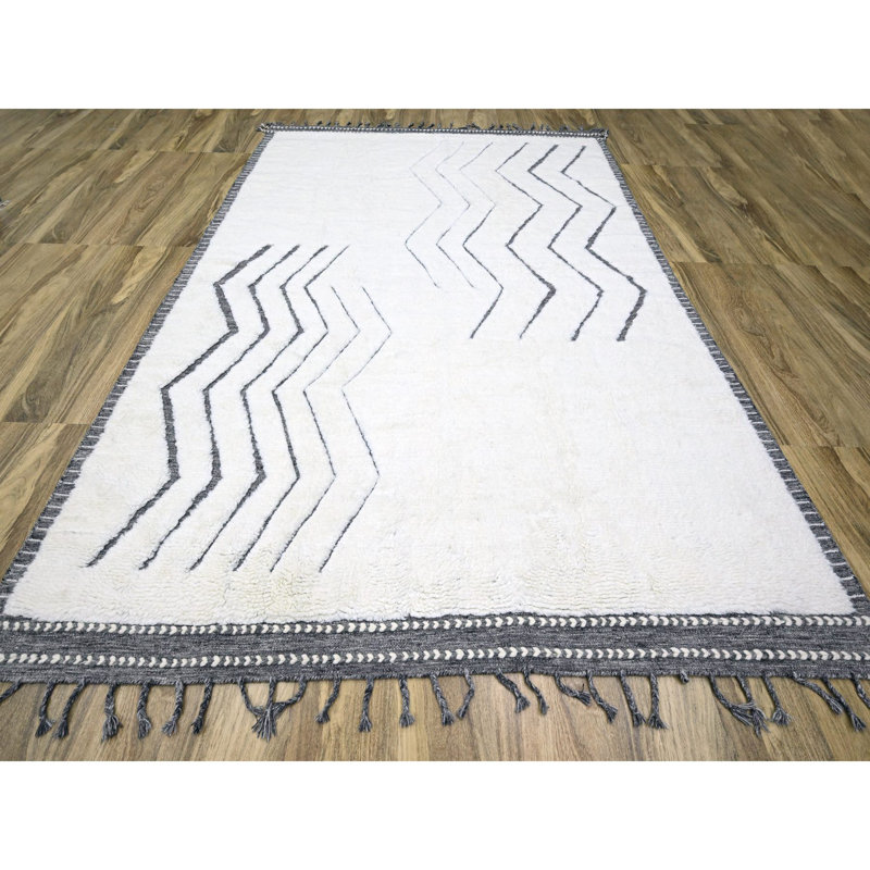 Tapis en laine noué à la main à motif géométrique blanc 9 pi 2 po x 12 pi 1 po 7055D4D7F06A400EAAFC3470DE93BB31