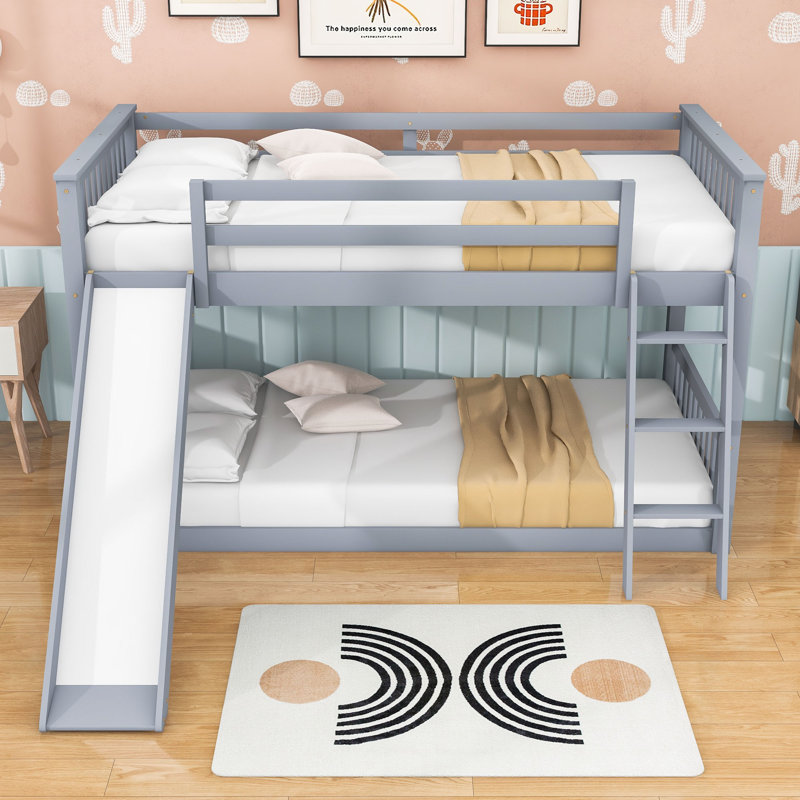 Ginelle Twin Over Twin Wood Bunk Bed with Convertible Slide and Ladder by Harriet Bee, Gray