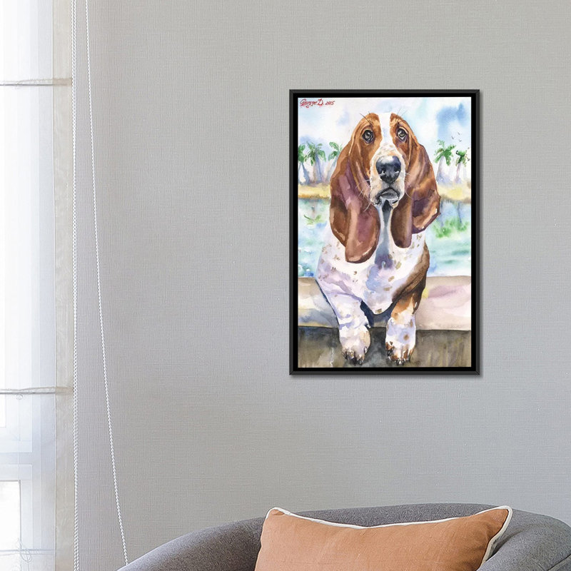 « basset iv », impression sur toile, H 26 po x l 18 po x P 1,5 po, Toile avec cadre noir, Pas de tapis