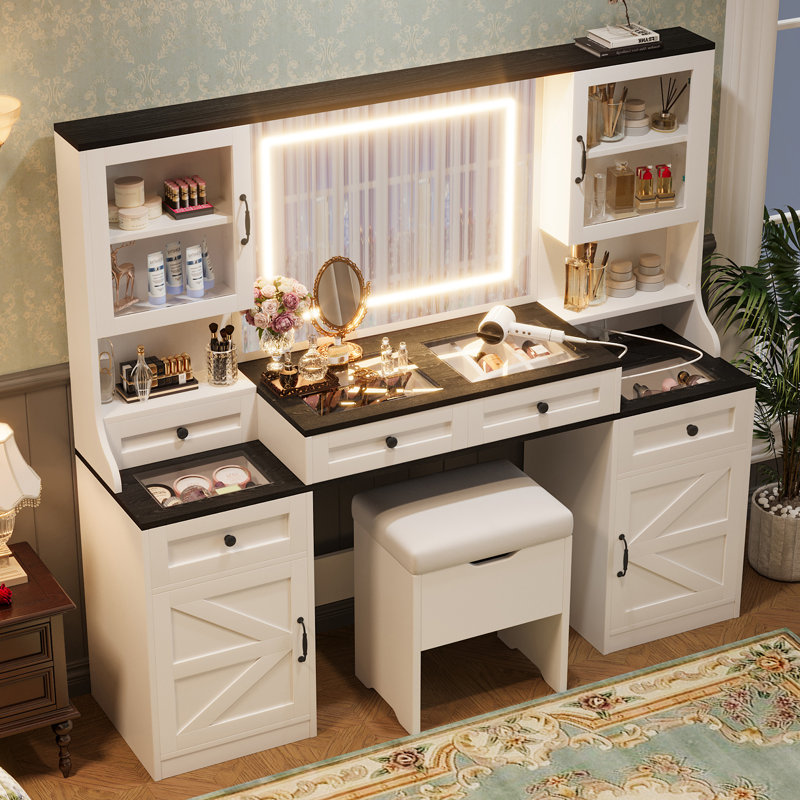 Bureau de coiffeuse 61,5 "avec miroir et lumières DEL 61" Farmhouse