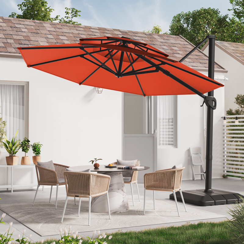 Parasol suspendu octogonal 11 pi, Orange-rouge
